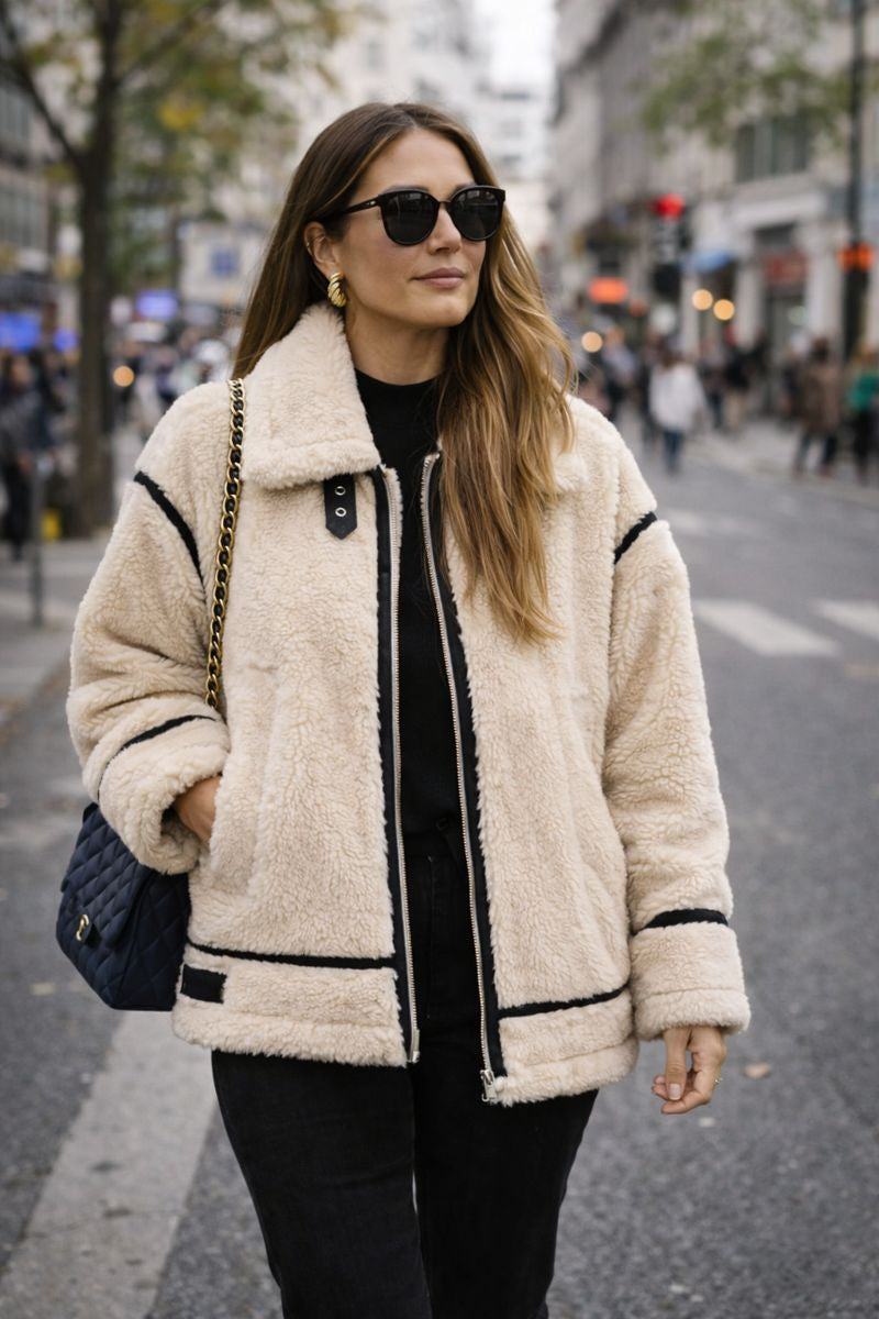 Isabelle – Chaqueta borreguito con detalles en contraste