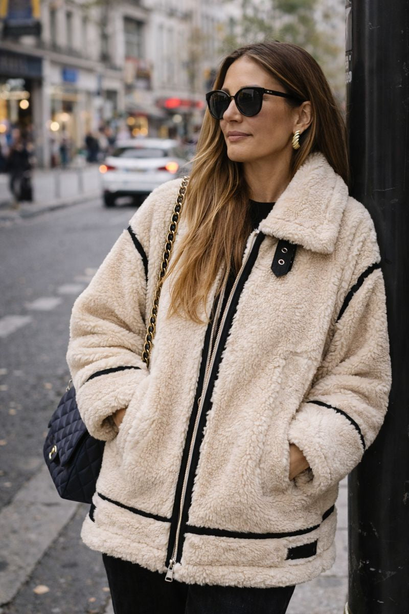 Isabelle – Chaqueta borreguito con detalles en contraste