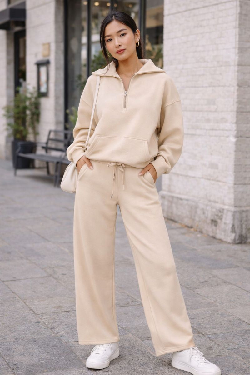 Chloe - Conjunto 2 piezas sudadera media cremallera y pantalón wide leg