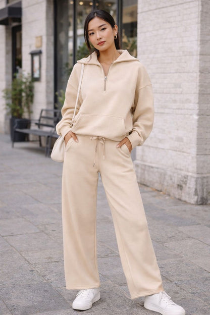 Chloe - Conjunto 2 piezas sudadera media cremallera y pantalón wide leg