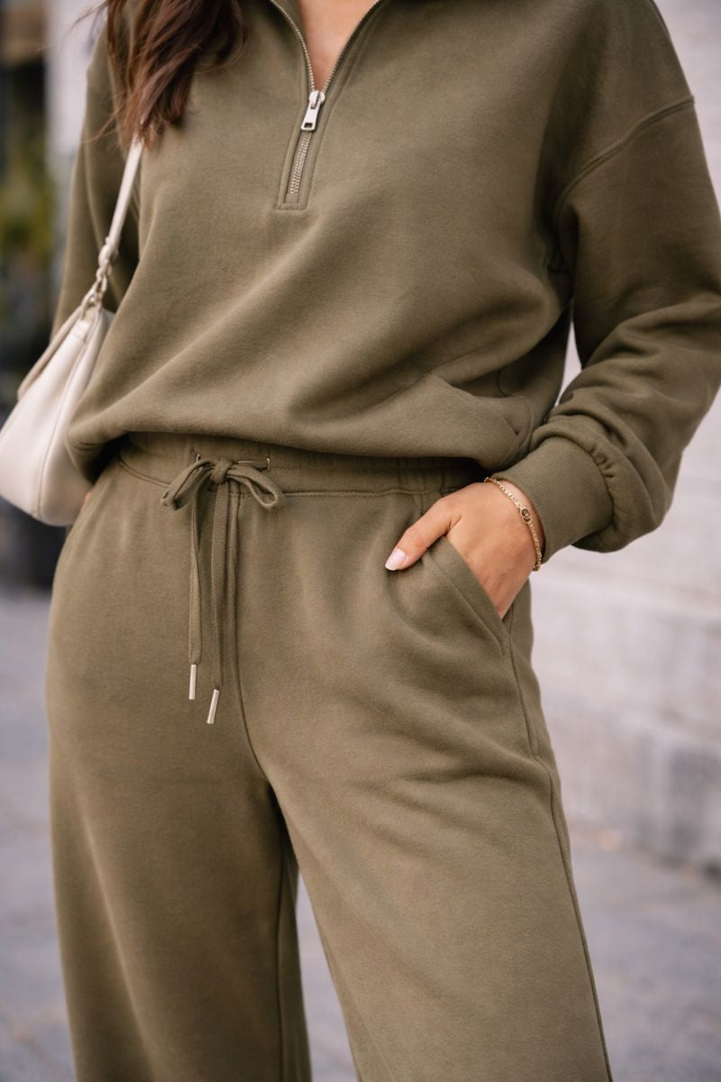 Chloe - Conjunto 2 piezas sudadera media cremallera y pantalón wide leg