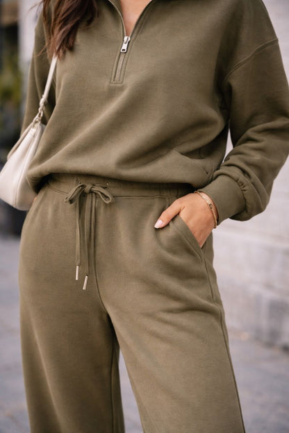 Chloe - Conjunto 2 piezas sudadera media cremallera y pantalón wide leg