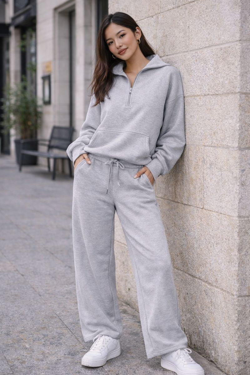 Chloe - Conjunto 2 piezas sudadera media cremallera y pantalón wide leg