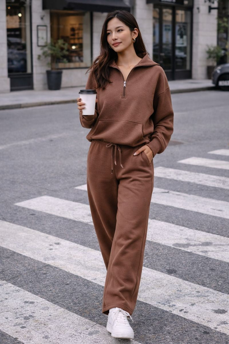 Chloe - Conjunto 2 piezas sudadera media cremallera y pantalón wide leg