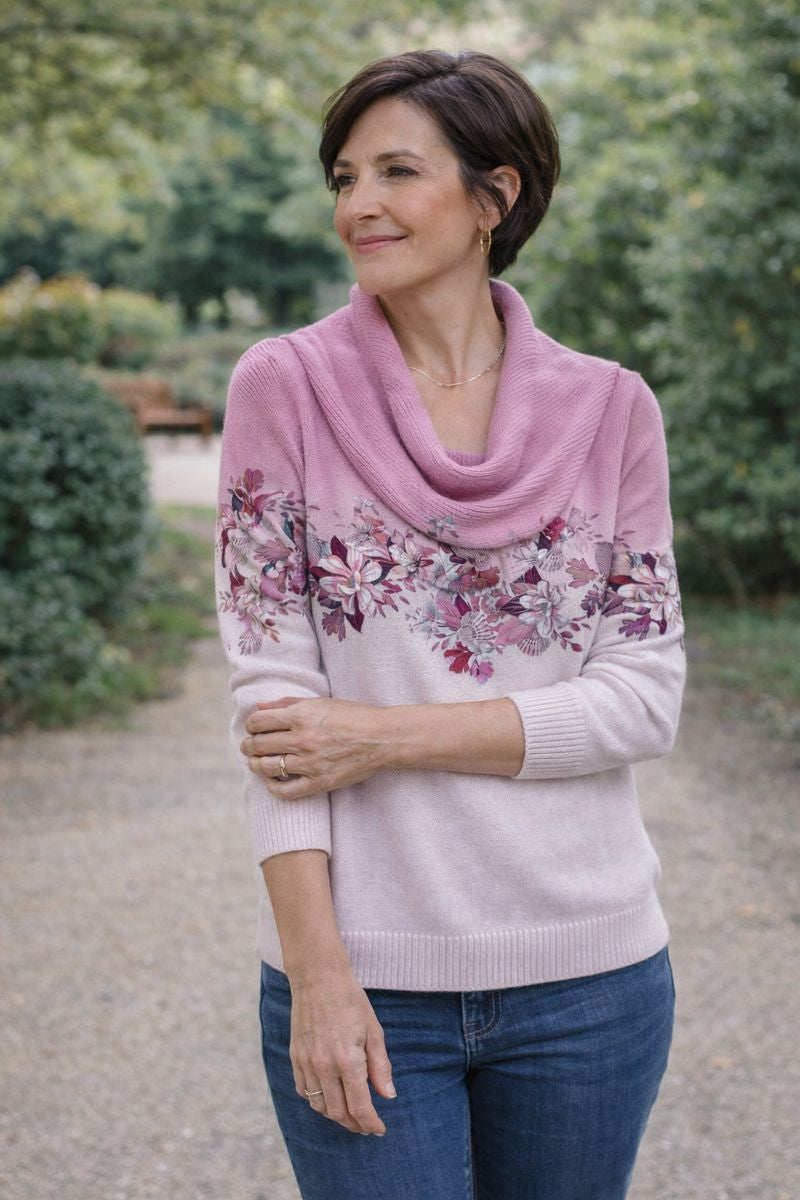 Amore | Jersey floral con cuello suave